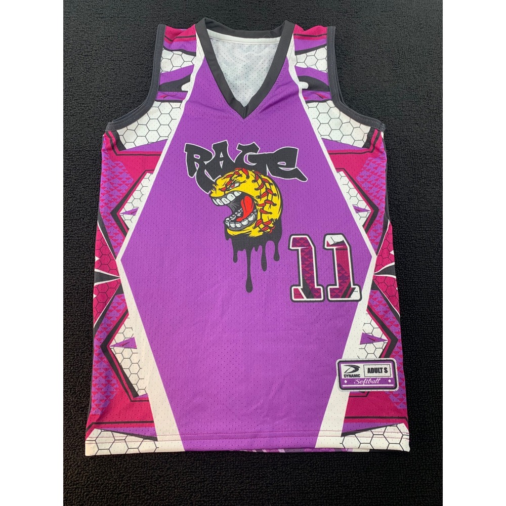 Dynamic Softball Jersey Adult S Purple Pink Black Number 11 Fortner Rage Graphic